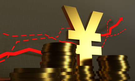 人民币符号与金币箭头，事业成功与财富积累