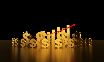 美元符号与成功箭头，经济发展与货币升值