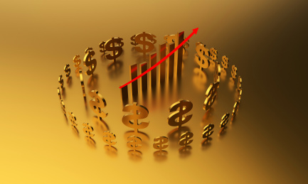 美元符号与成功箭头，经济发展与货币升值