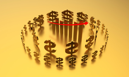 美元符号与成功箭头，经济发展与货币升值