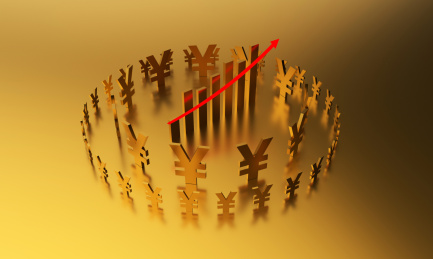 人民币符号与成功箭头，经济发展与货币升值