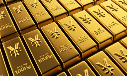 人民币符号与金条，黄金人民币经济与投资