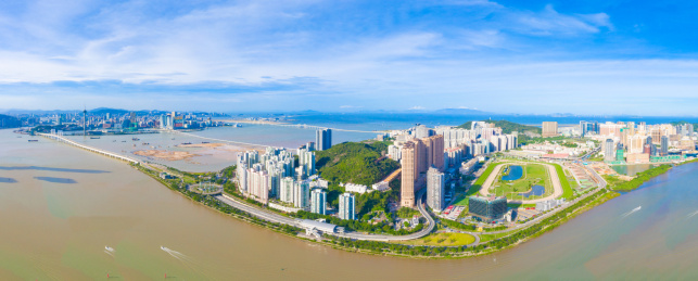 中国澳门氹仔、路环二岛航拍风光