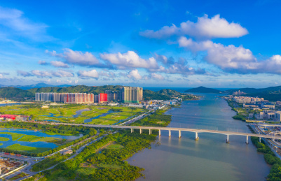 中国澳门氹仔、路环二岛航拍风光