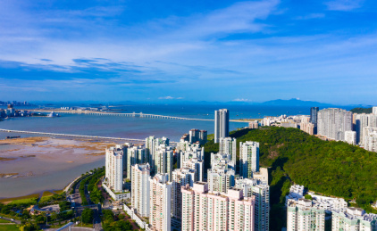 中国澳门氹仔、路环二岛航拍风光