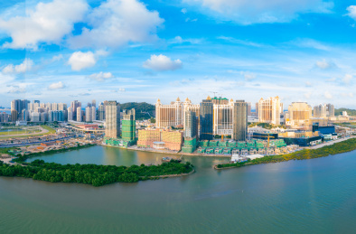 中国澳门氹仔、路环二岛航拍风光