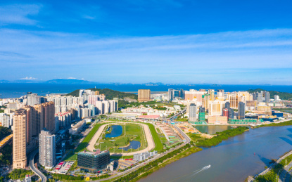 中国澳门氹仔、路环二岛航拍风光