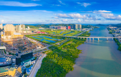 中国澳门氹仔、路环二岛航拍风光