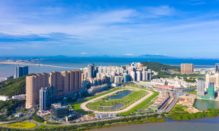 中国澳门氹仔、路环二岛航拍风光