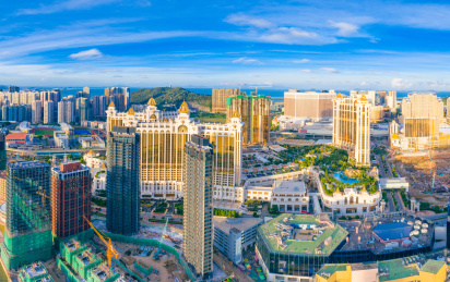 中国澳门氹仔、路环二岛航拍风光