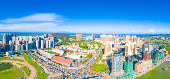 中国澳门氹仔、路环二岛航拍风光