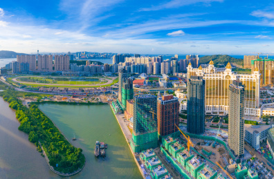 中国澳门氹仔、路环二岛航拍风光