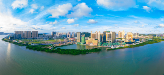 中国澳门氹仔、路环二岛航拍风光