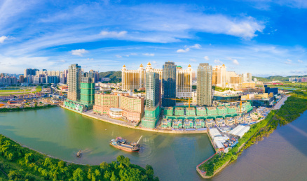 中国澳门氹仔、路环二岛航拍风光