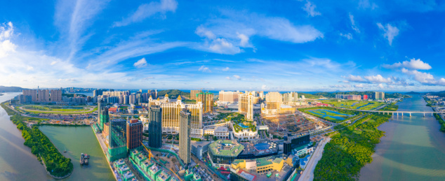 中国澳门氹仔、路环二岛航拍风光