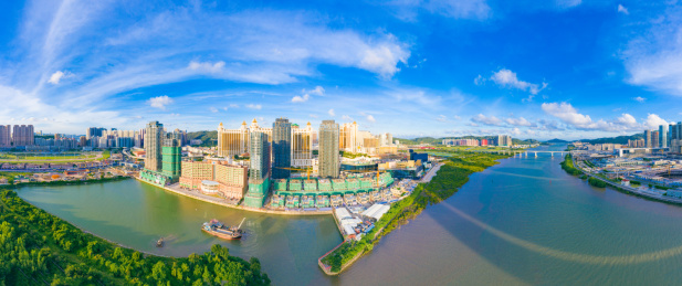 中国澳门氹仔、路环二岛航拍风光