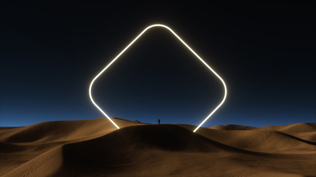 3D渲染沙漠中的霓虹灯管概念艺术场景