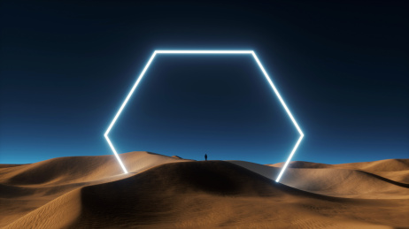 3D渲染沙漠中的霓虹灯管概念艺术场景