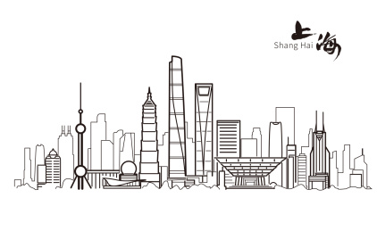 中国上海城市地标建筑矢量插画