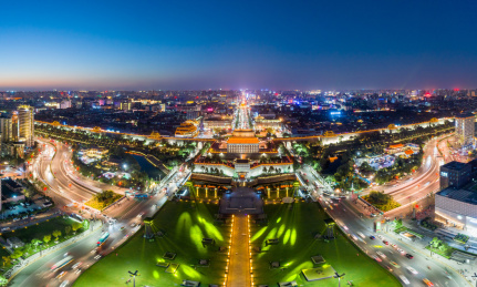 陕西西安南门城墙古城航拍视角全景风光