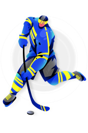 男子运动员打冰上曲棍球的插画