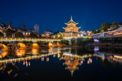 中国贵州省贵阳城市风光夜景