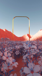3D渲染山谷中的花丛概念场景