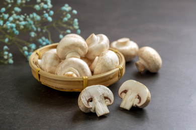 白蘑菇特写深色背景