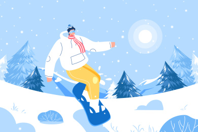 冬季滑雪的人矢量插画