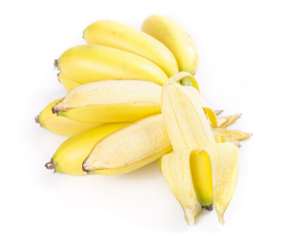 白底上放着小米蕉和剥开皮的小香蕉