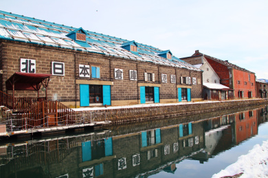 日本北海道小樽运河雪景