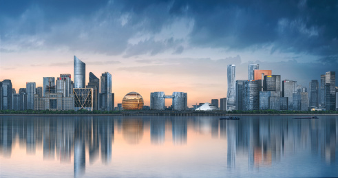 中国浙江省杭州钱江新城全景