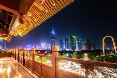 绍兴迪荡湖建筑景观夜景