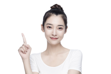 向上指的亚洲美女白色背景半身肖像