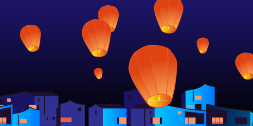 夜空下红色的孔明灯,中国新年矢量背景素材