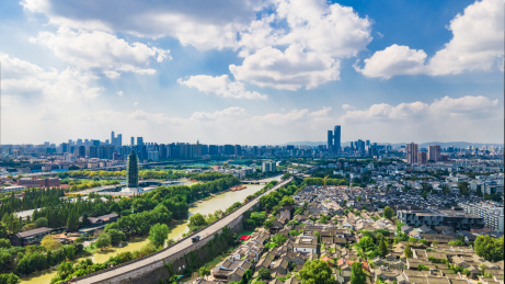 航拍南京大报恩寺+秦淮河+老门东