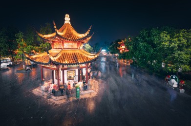 江苏南京夫子庙城市古建筑夜景风光