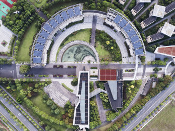 航拍上海市崇明区重点中学崇明中学