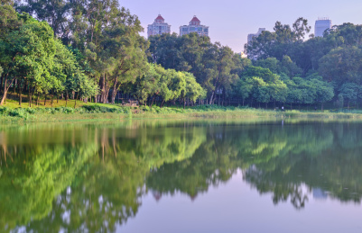 中国广州麓湖公园湖泊风景