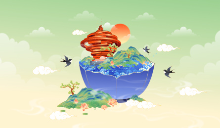 山东青岛五四广场城市建筑矢量插画