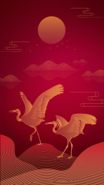 吉祥长寿的鹤登高望远庆祝重阳节矢量插画