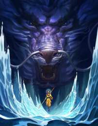 龙和僧人在海上，插画