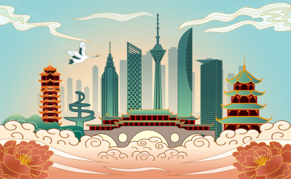 中国四川省成都市城市国风海报插画