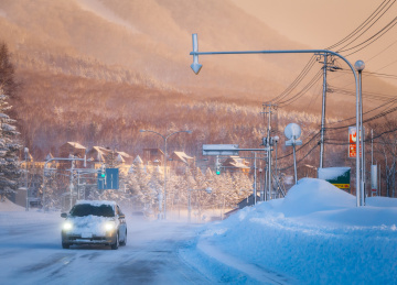 日本北海道日出雪景自然建筑风光