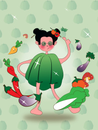 蔬菜瓜果女孩系列插画