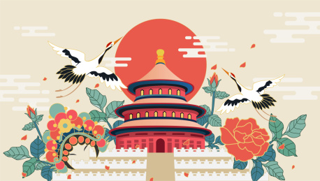中国北京天坛京剧矢量插画
