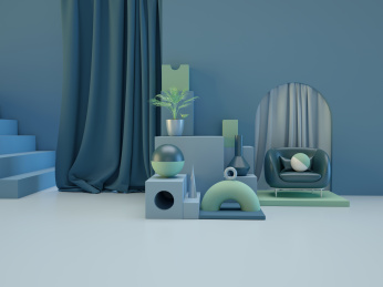 三维蓝色高级感抽象产品展示舞台几何造型装