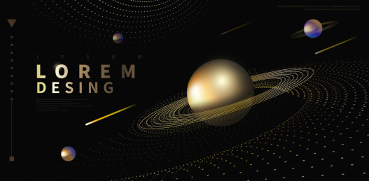 矢量黑金抽象宇宙粒子星球创意海报