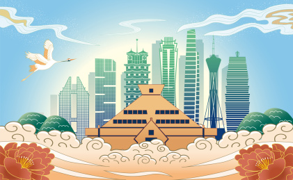 中国河南省郑州市城市国风海报插画