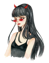 穿着吊带戴着墨镜的时尚少女 水彩手绘插画